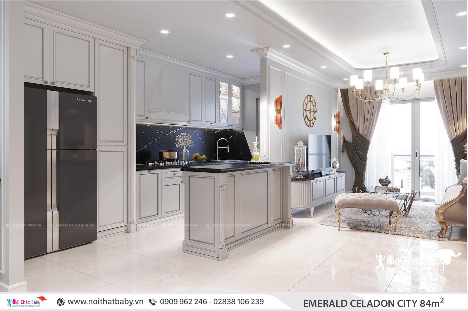 Thiết kế nội thất căn hộ Emerald Celadon City 84m2 2 phòng ngủ